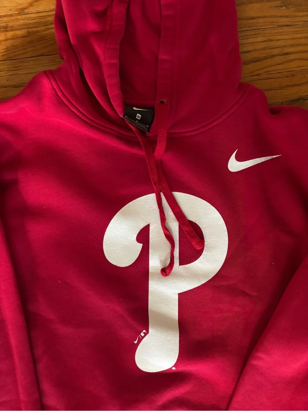 Nike Red Pullover Hoodie with White Phillies 'P' and Swoosh